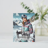 Groeten van Whitefish Montana Skier Travel Briefkaart (Staand voorkant)