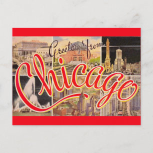 Groeten vanuit Chicago Vintage Ansichtkaart Briefkaart