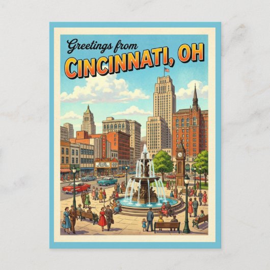 Groeten vanuit Cincinnati Ohio Fountain Square Briefkaart (Voorkant)