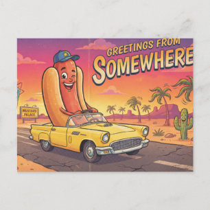 Groeten vanuit ergens Vintage Cartoon Hotdog Briefkaart