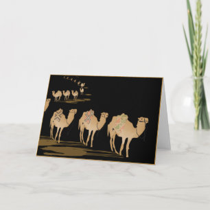 Groetenkaart Sahara nacht, karavaan van kamelen Kaart