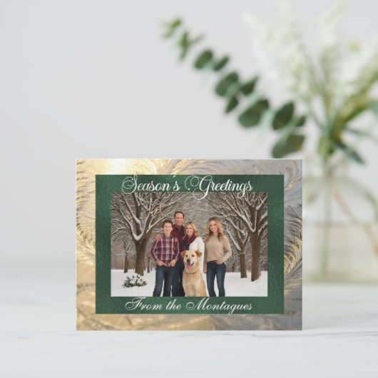 Groetjes Frost Border & Foto - Groen Feestdagenkaart (Staand voorkant)