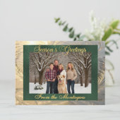 Groetjes Frost Border & Foto - Groen Feestdagenkaart (Staand voorkant)