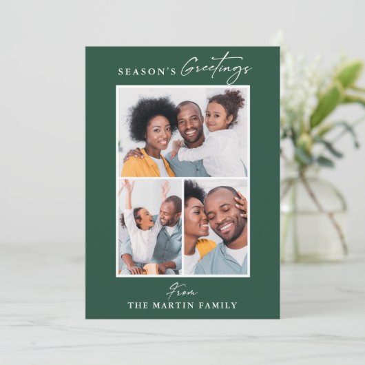 Groetjes Groen Drie Fotocollage Seizoen Feestdagenkaart (Staand voorkant)