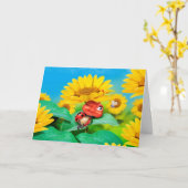 Groetjes kaart slaperig lieveheersbeestje zonneblo (Gele Bloem)