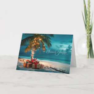 Groetjes Tropical Beach Island Palm Feestdagen Kaart