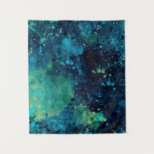 Groezelige turquoise en geel wandkleed