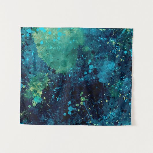 Groezelige turquoise en geel wandkleed (Voorkant (horizontaal))