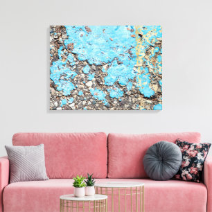 groezelige turquoise verf op asfalt canvas afdruk