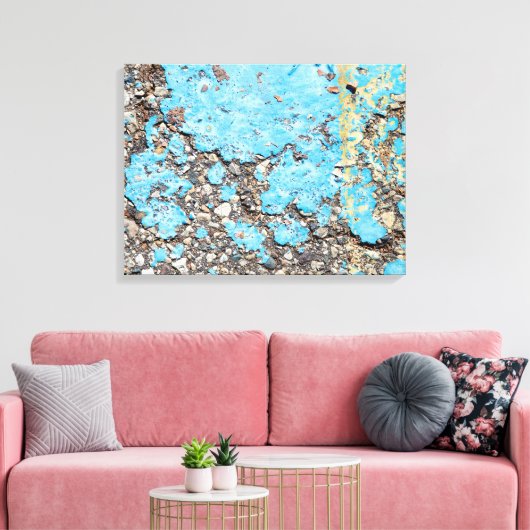 groezelige turquoise verf op asfalt canvas afdruk (Insitu (Woonkamer))