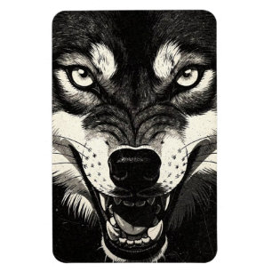 Grommende Wolf 50s Zwart Wit Grafische Stijl  Magneet