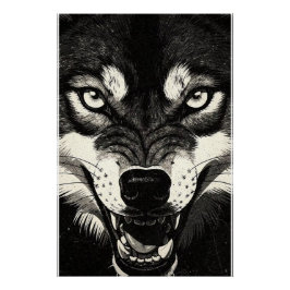 Grommende Wolf 50s Zwart Wit Grafische Stijl Perfect Poster