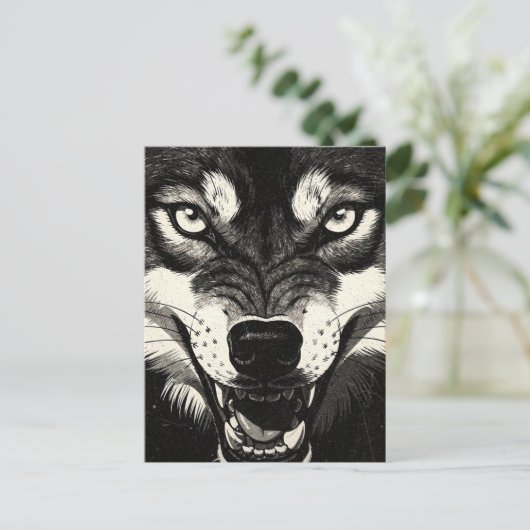 Grommende Wolf BW-graphics 50s-stijl Briefkaart (Staand voorkant)