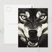 Grommende Wolf BW-graphics 50s-stijl Briefkaart (Voorkant / Achterkant)