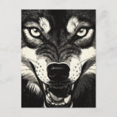 Grommende Wolf BW-graphics 50s-stijl Briefkaart (Voorkant)