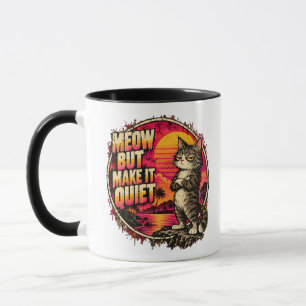Grommige boze kat Retro roze zonsondergang humor k Mok