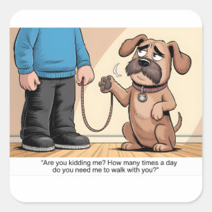 Grommige bruine hond grappige wandelende cartoon vierkante sticker