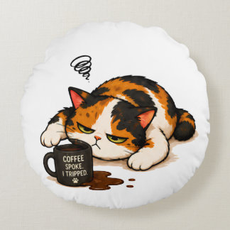 Grommige Calico Kat - Coffee sprak Rond Kussen