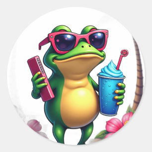Grommige Kikker Vaporwave Y2K Retro Coole Esthetie Ronde Sticker