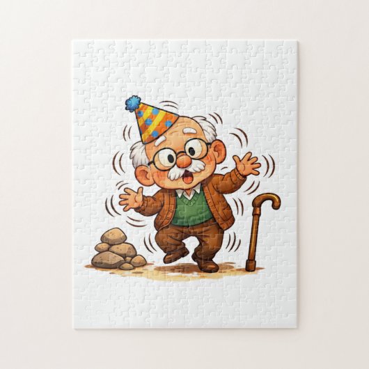 Grommige opa die te snel opstaat grap legpuzzel (Verticaal)