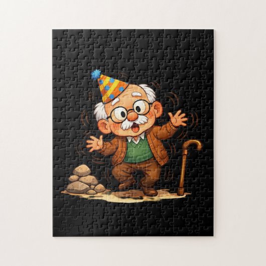 Grommige opa die te snel opstaat grap legpuzzel (Verticaal)