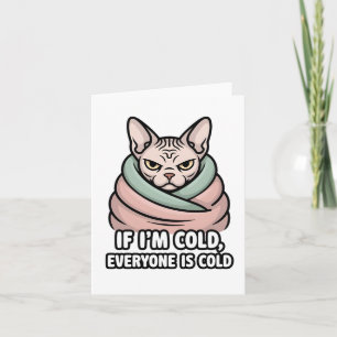 Grommige Sphynx Kat Koude Humor Cartooneske Kunst Feestdagen Kaart