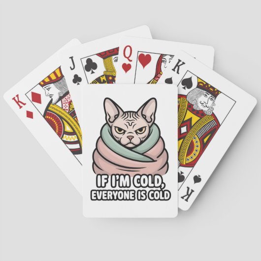 Grommige Sphynx Kat Koude Humor Cartooneske Kunst Pokerkaarten (Achterkant)