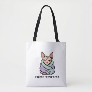 Grommige Sphynx Kat Koude Humor Cartooneske Kunst Tote Bag