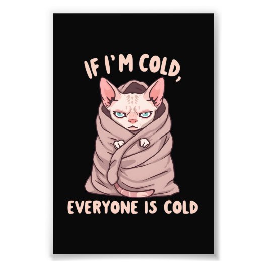 Grommige Sphynx Kat Koude Humor Illustratie Foto Afdruk (Voorkant)