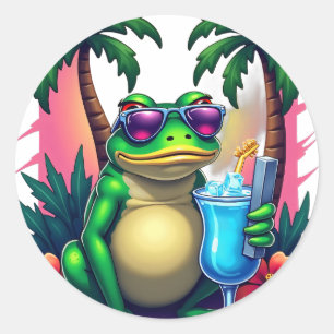 Grommige Y2K Kikker Vaporwave Tropische Retro 2000 Ronde Sticker
