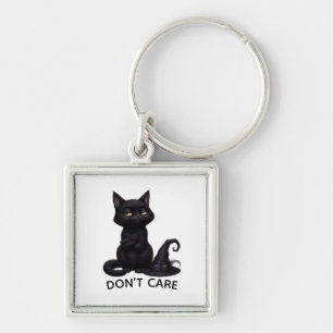 Grommige Zwarte Kat Halloween Sleutelhanger