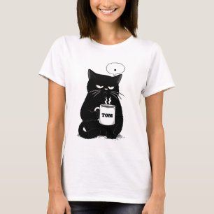Grommige Zwarte Kat Koffieliefhebber Grappig Maatw T-shirt