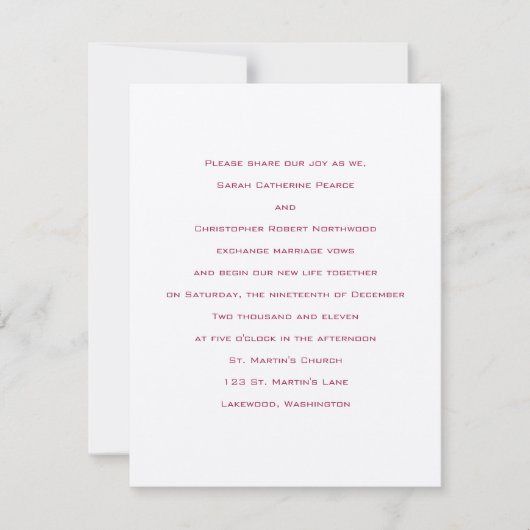 Grondbeginselen : Venetiaans Rood: Weddensuitnodi Kaart (Voorkant)