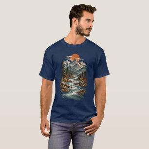 Gronde rivier zonsondergang in de bergen t-shirt