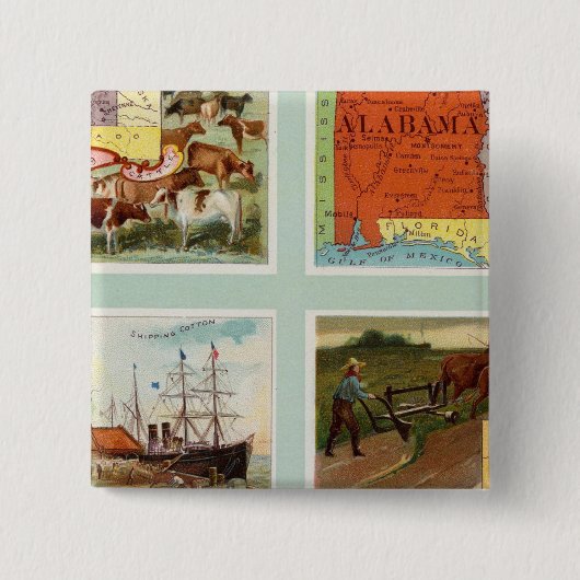 Grondgebied Wyoming, Alabama, Louisiana, Kansas Vierkante Button 5,1 Cm (Voorkant)
