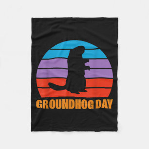 Grondhoerendag Grond Hog Marmot Silhouet Retro Fleece Deken