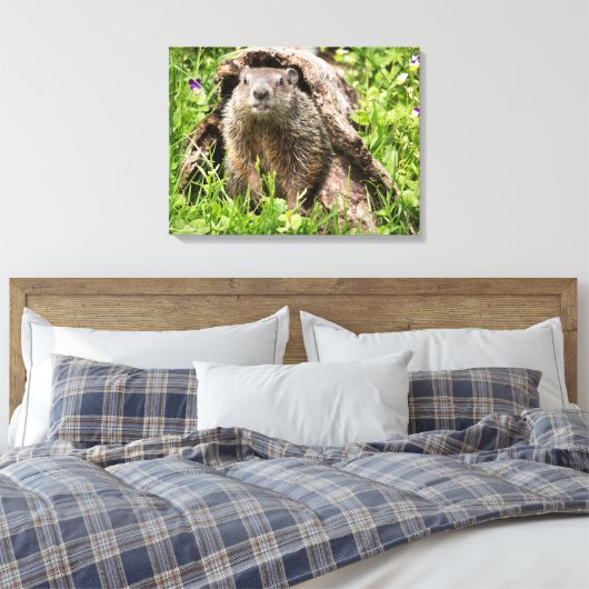 Grondhog in een Hollow Log Canvas Afdruk (Insitu (Slaapkamer))