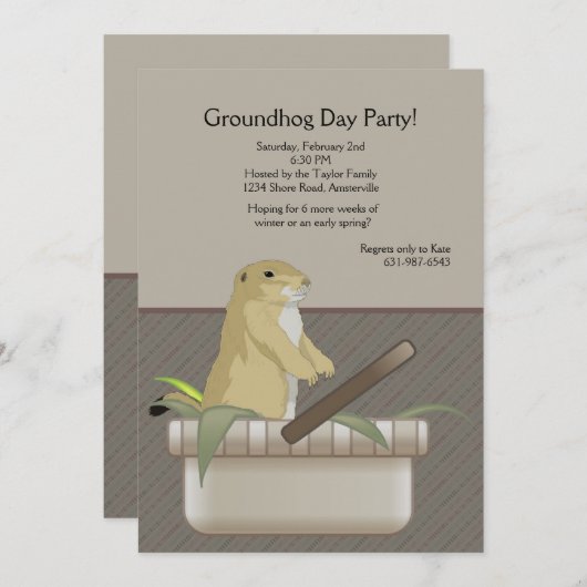 Grondhog in een uitnodiging van een mandje (Voorkant / Achterkant)