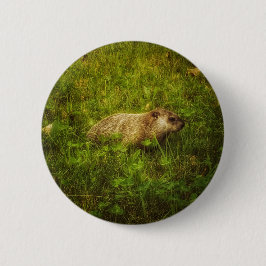 Grondhog in een veldknop ronde button 5,7 cm