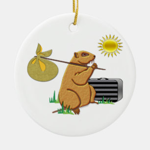 Grondhog loopt weg keramisch ornament