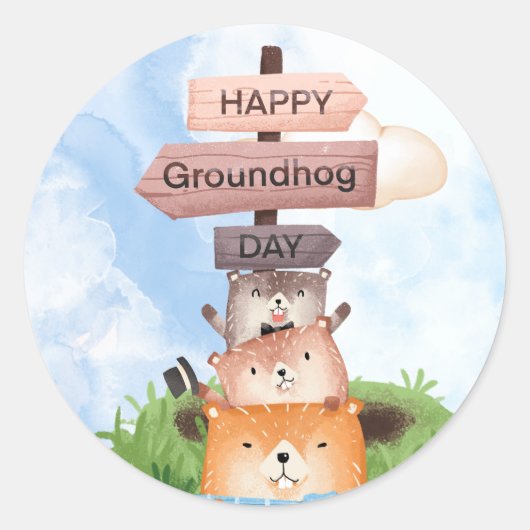 Grondhog Ronde Sticker (Voorkant)