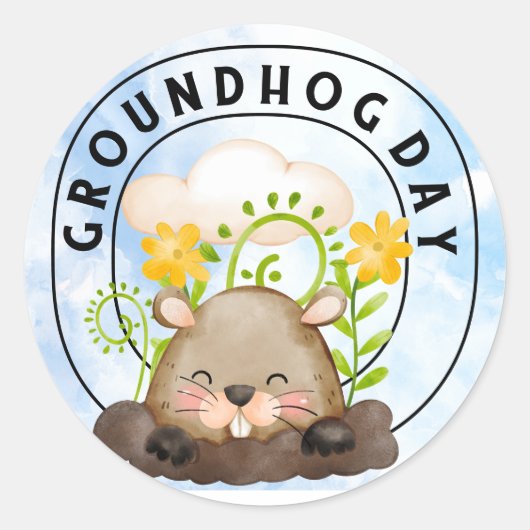 Grondhog Ronde Sticker (Voorkant)