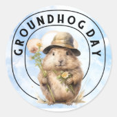 Grondhog Ronde Sticker (Voorkant)