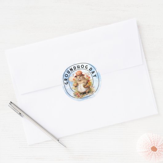 Grondhog Ronde Sticker (Envelop)