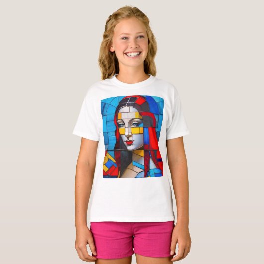 Grondig modern Mona kubistisch ontwerp T-shirt (Voorkant volledig)