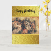 Grondige paarden die in een veld rijden kaart (Gele Bloem)