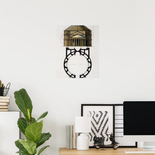 Grondplan en gevel van het Pantheon, Rome, van Poster (Thuiskantoor)