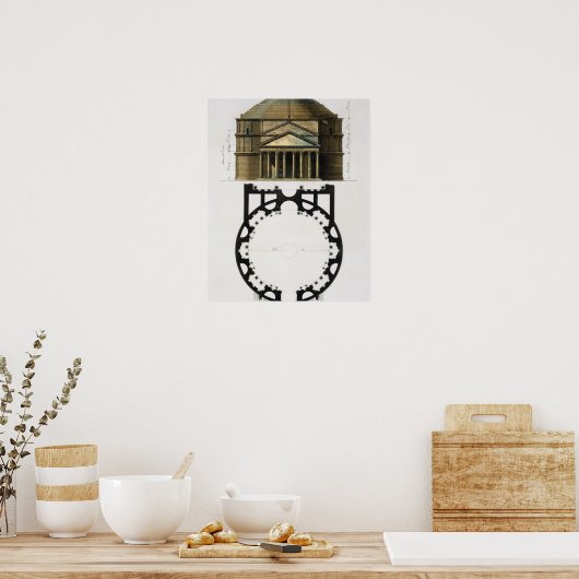 Grondplan en gevel van het Pantheon, Rome, van Poster (Keuken)