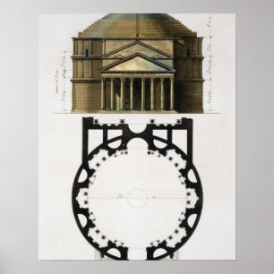 Grondplan en gevel van het Pantheon, Rome, van Poster