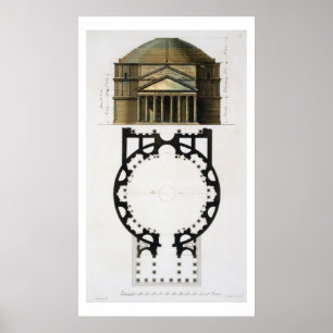 Grondplan en gevel van het Pantheon, Rome, van Poster